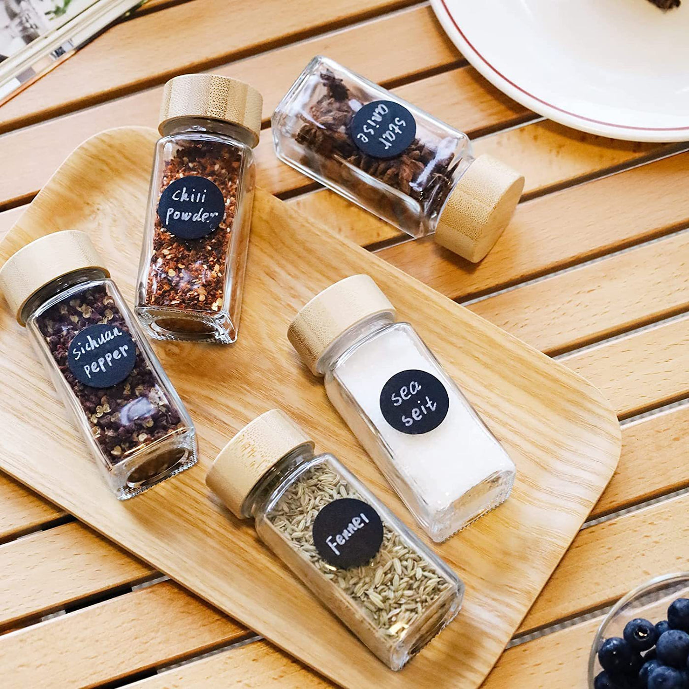 Glass Seasoning Bottle With Bamboo And Wood Lid