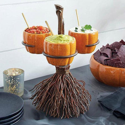 Halloween Broom Pumpkin Snack Bowl Rack Decorations - Fluidity Park