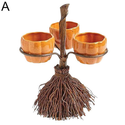 Halloween Broom Pumpkin Snack Bowl Rack Decorations - Fluidity Park