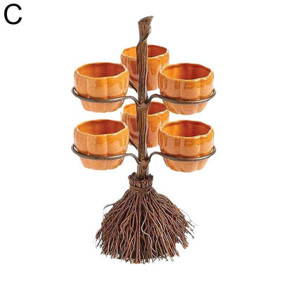 Halloween Broom Pumpkin Snack Bowl Rack Decorations - Fluidity Park