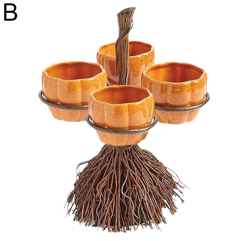 Halloween Broom Pumpkin Snack Bowl Rack Decorations - Fluidity Park