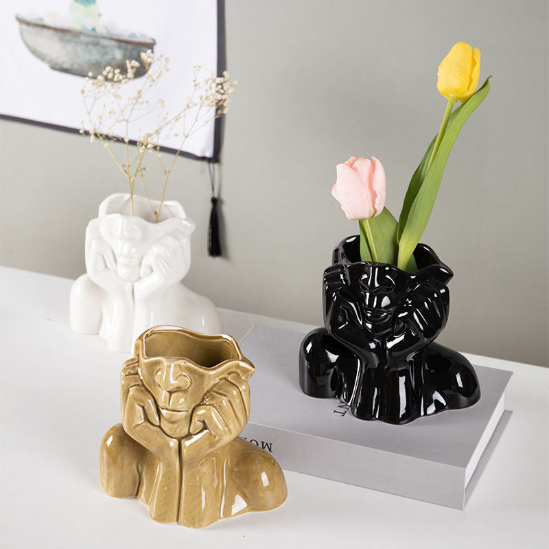 Home Decor Ceramic Vases Flower Vase Figure Sculpture Crafts - Fluidity Park